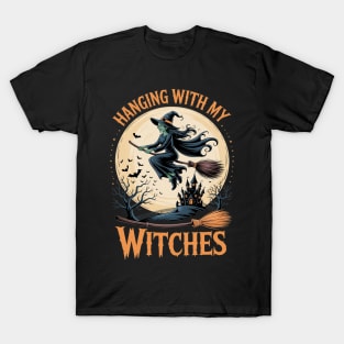 Scary Halloween with witch witch broom bat T-Shirt